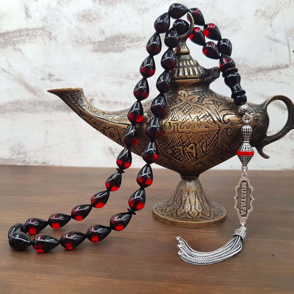 Kişiye Özel Kırmızı Sürmeli Ateş Kehribar Tesbih
