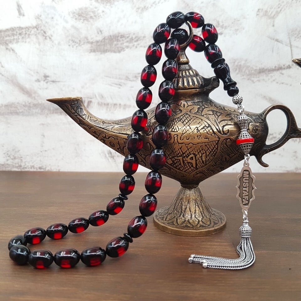 Kişiye Özel Kırmızı Sürmeli Beyzi Ateş Kehribar Tesbih