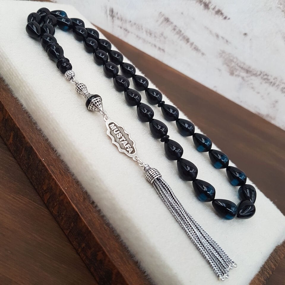 Kişiye Özel Mavi Sürmeli Ateş Kehribar Tesbih