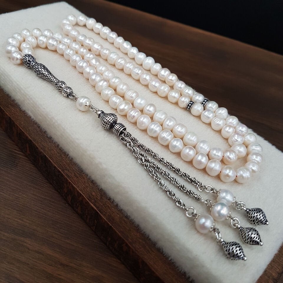 Gümüş İmame Tasarım 99 Habbe Orjinal İnci Tesbih