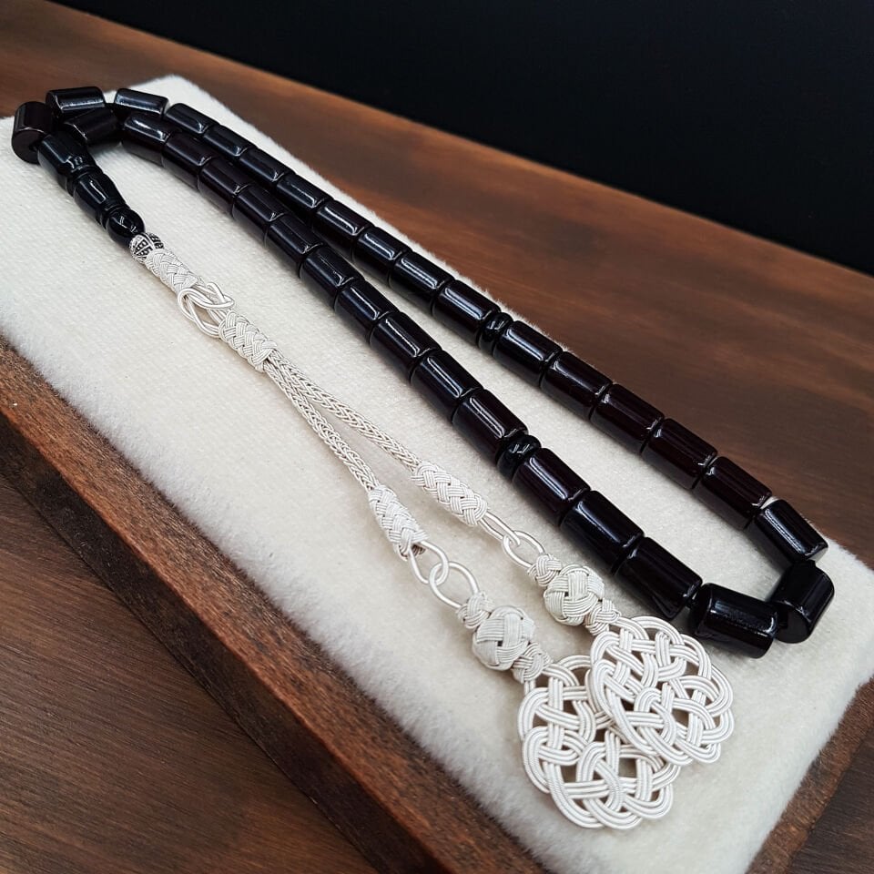 Kazaz Tasarım Oval Kesme Siyah Sıkma Kehribar Tesbih