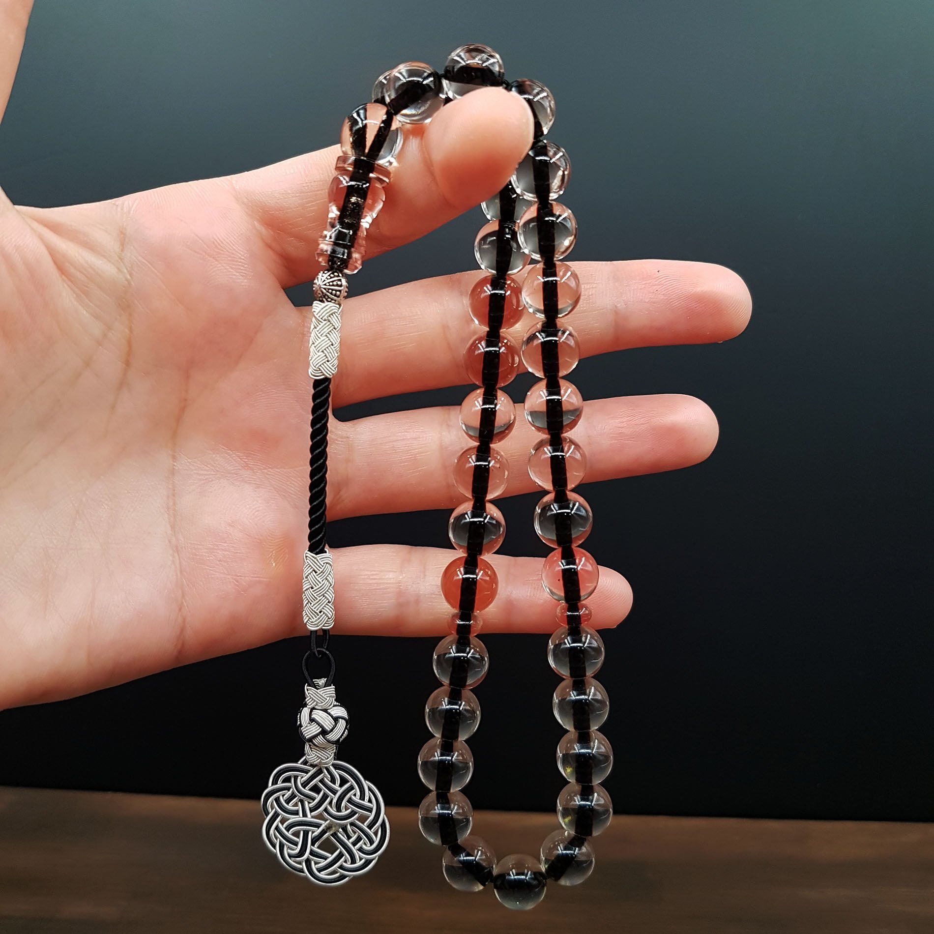 Siyah Beyaz Kazaz Tasarım Ateş Kehribar Tesbih