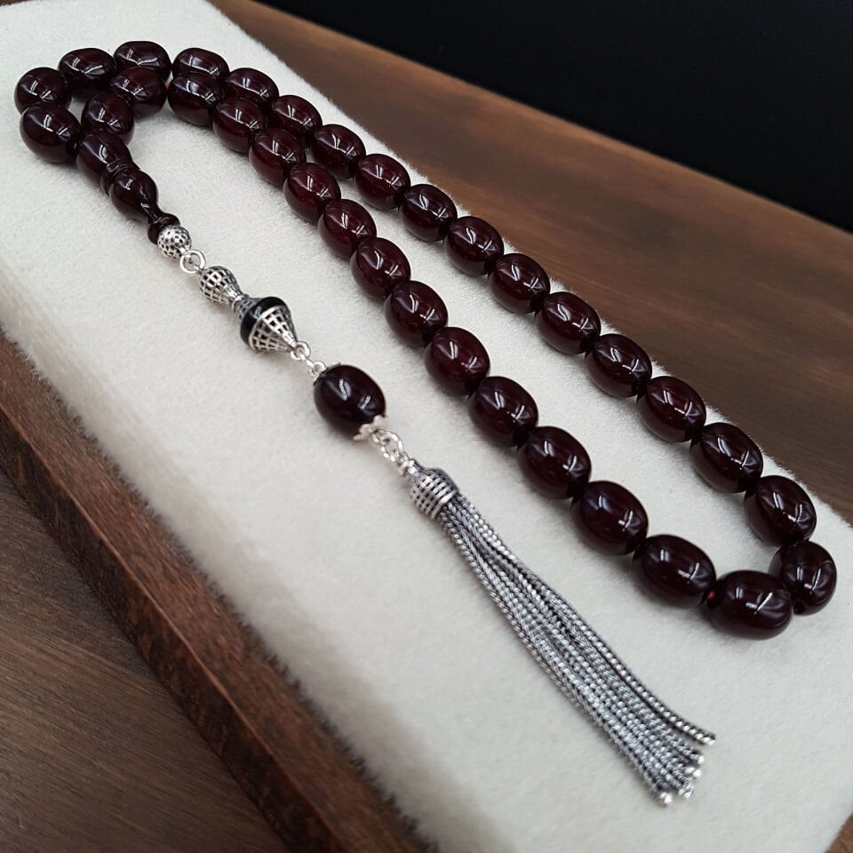 Gümüş Püskül Havşa Delim Sıkma Kehribar Tesbih