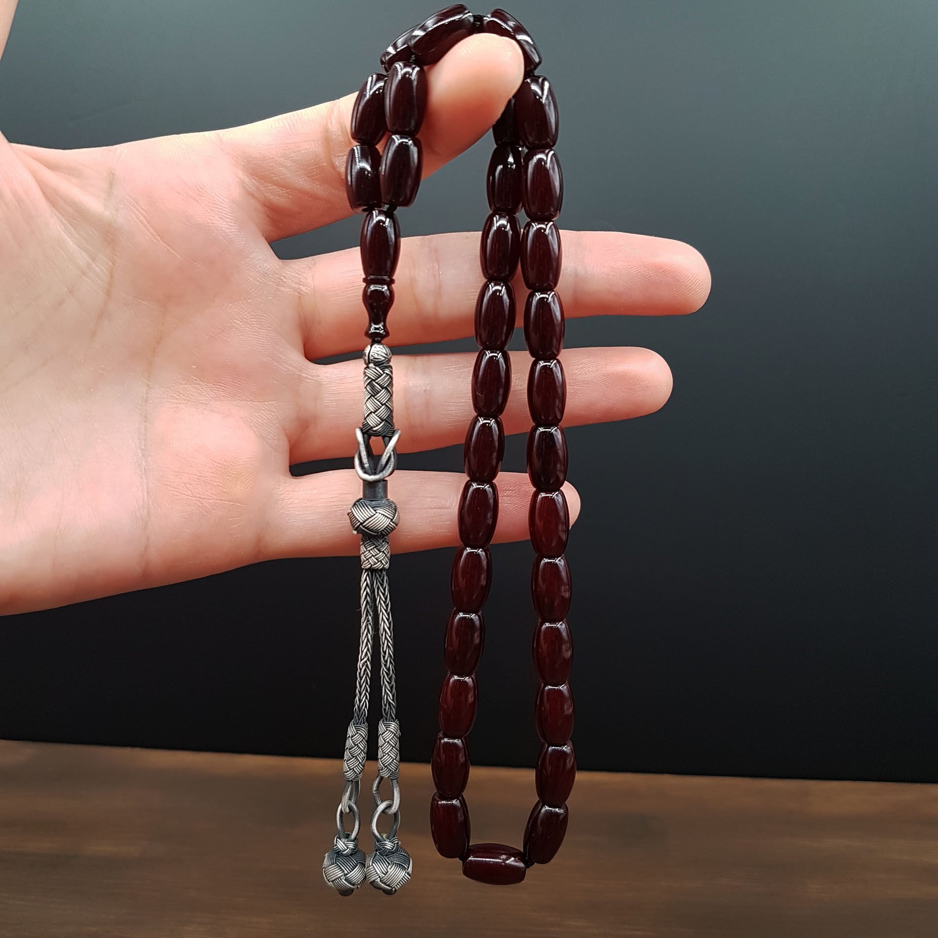 Havşa Delim Gümüş Kazaz Sıkma Kehribar Tesbih