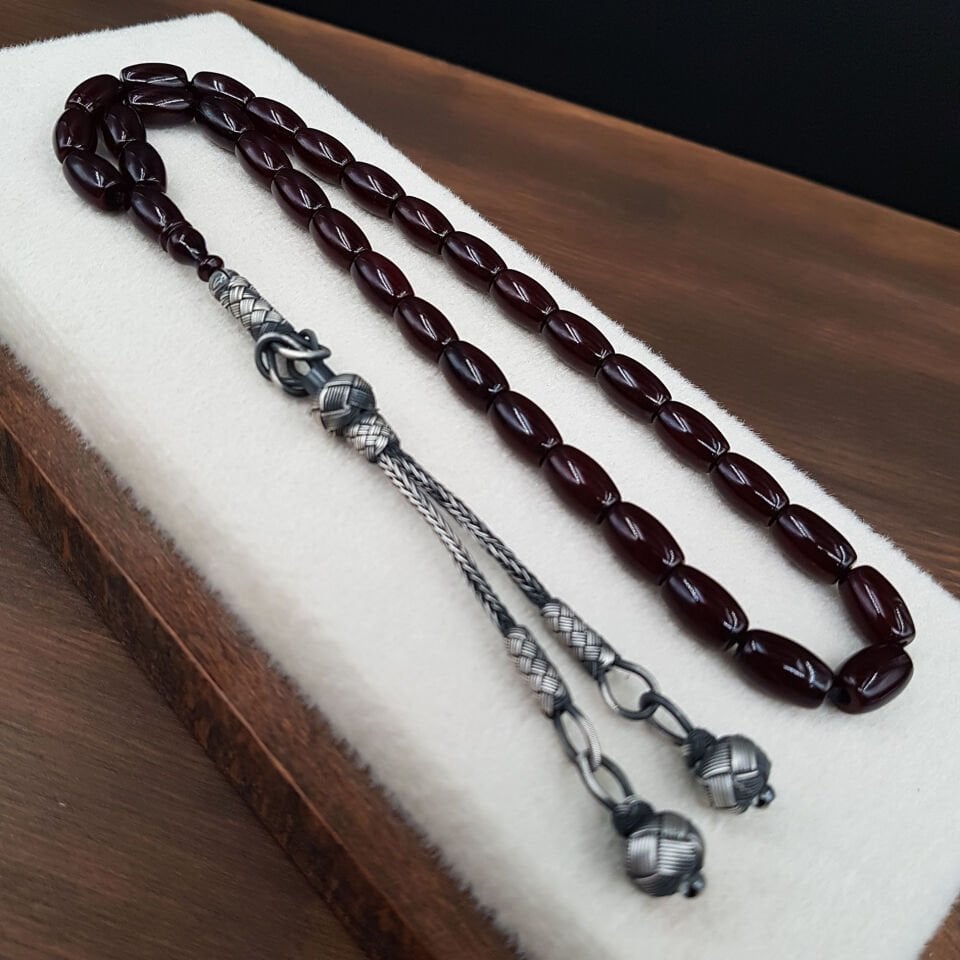 Havşa Delim Gümüş Kazaz Sıkma Kehribar Tesbih