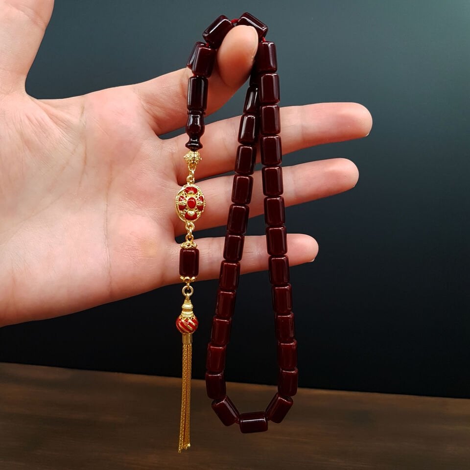 Gümüş Püskül Horoz İmame Sıkma Kehribar Tesbih