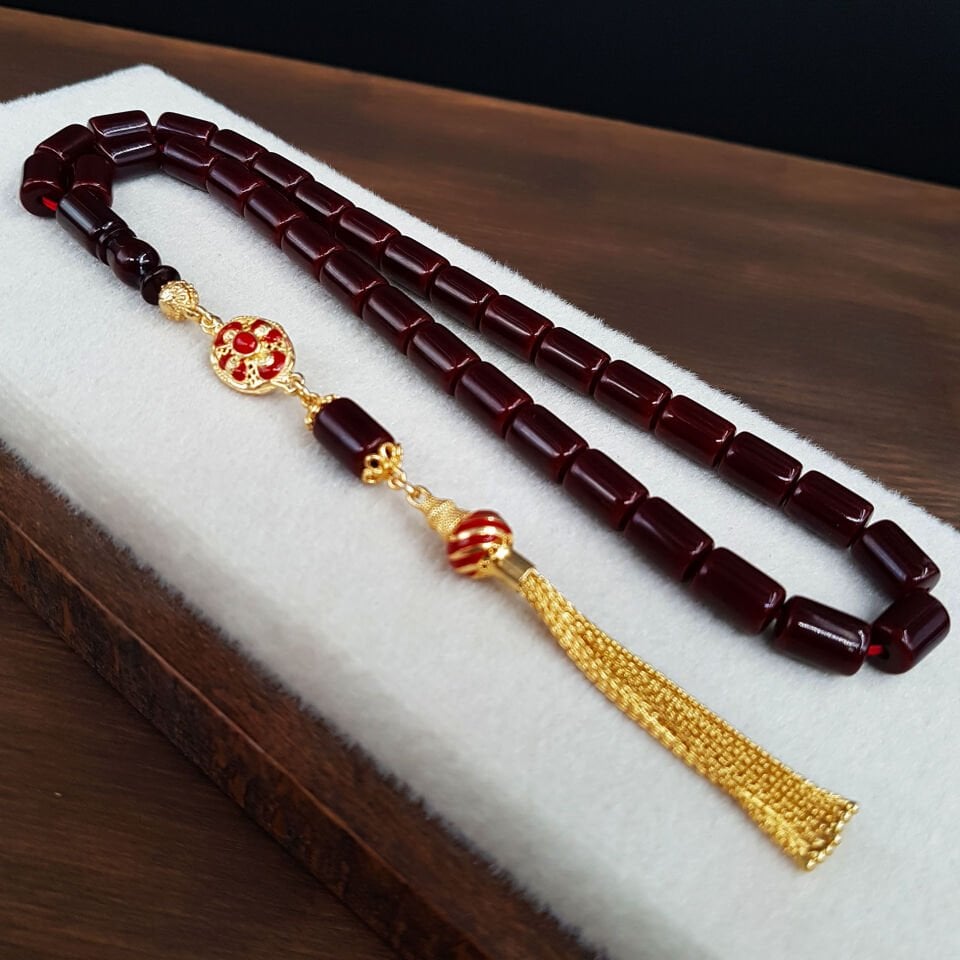 Gümüş Püskül Horoz İmame Sıkma Kehribar Tesbih