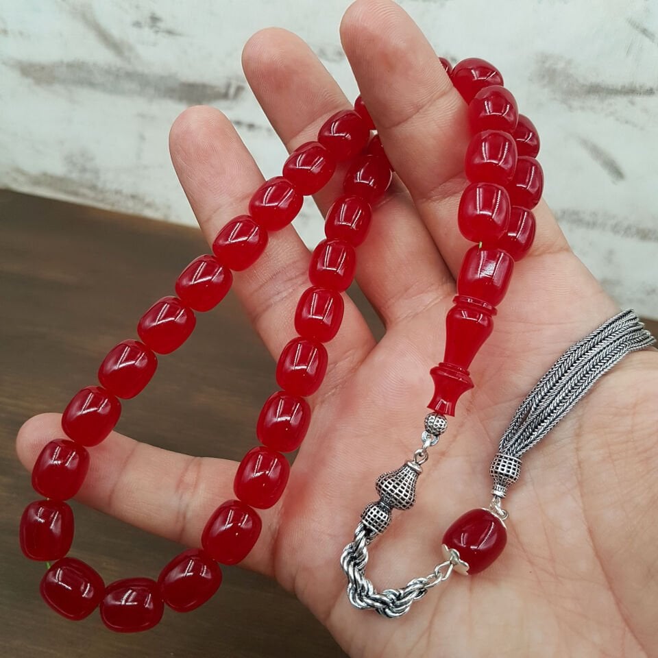 Gümüş Püskül Vişne Blok Zar Kehribar