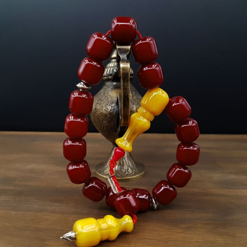 İmame Traşlı Bordo Maskot Sıkma Kehribar Tesbih