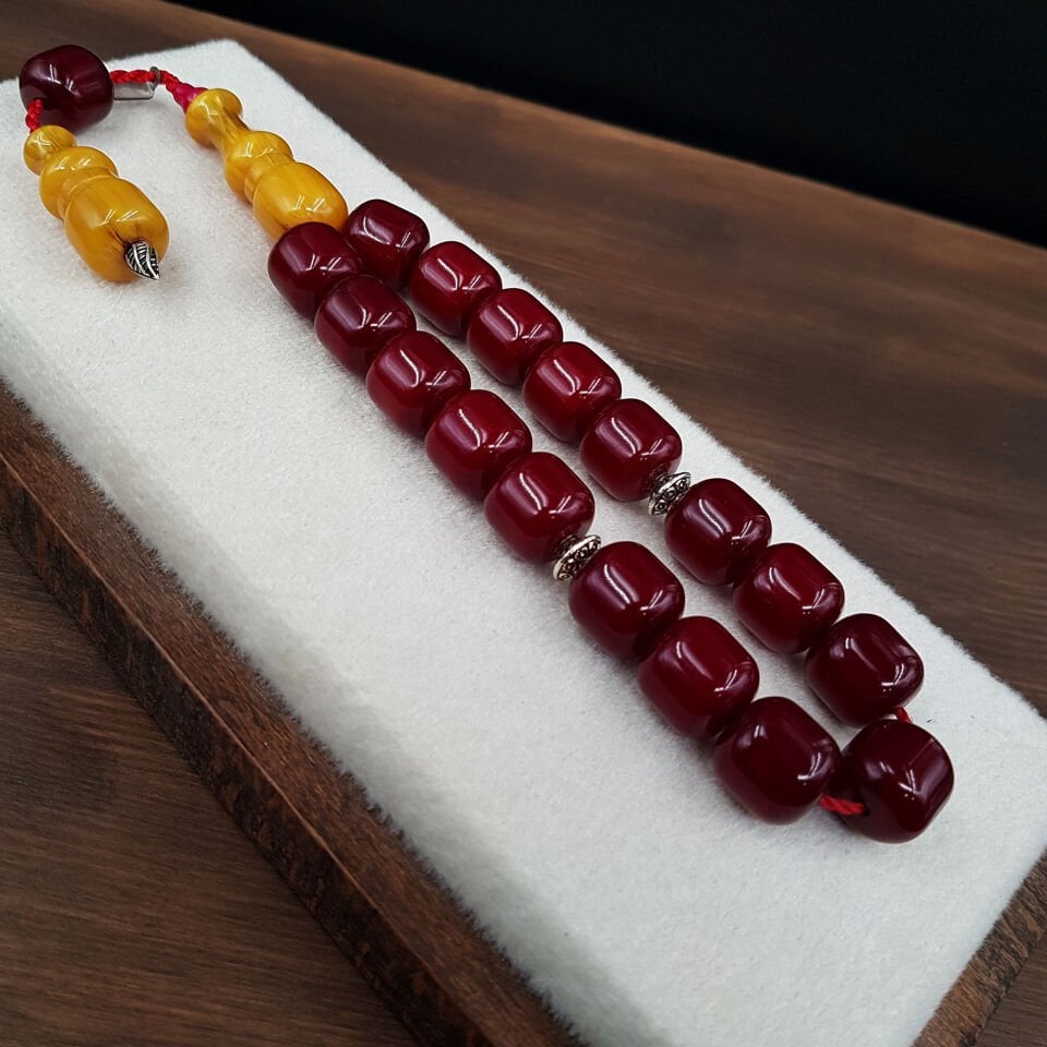 İmame Traşlı Bordo Maskot Sıkma Kehribar Tesbih