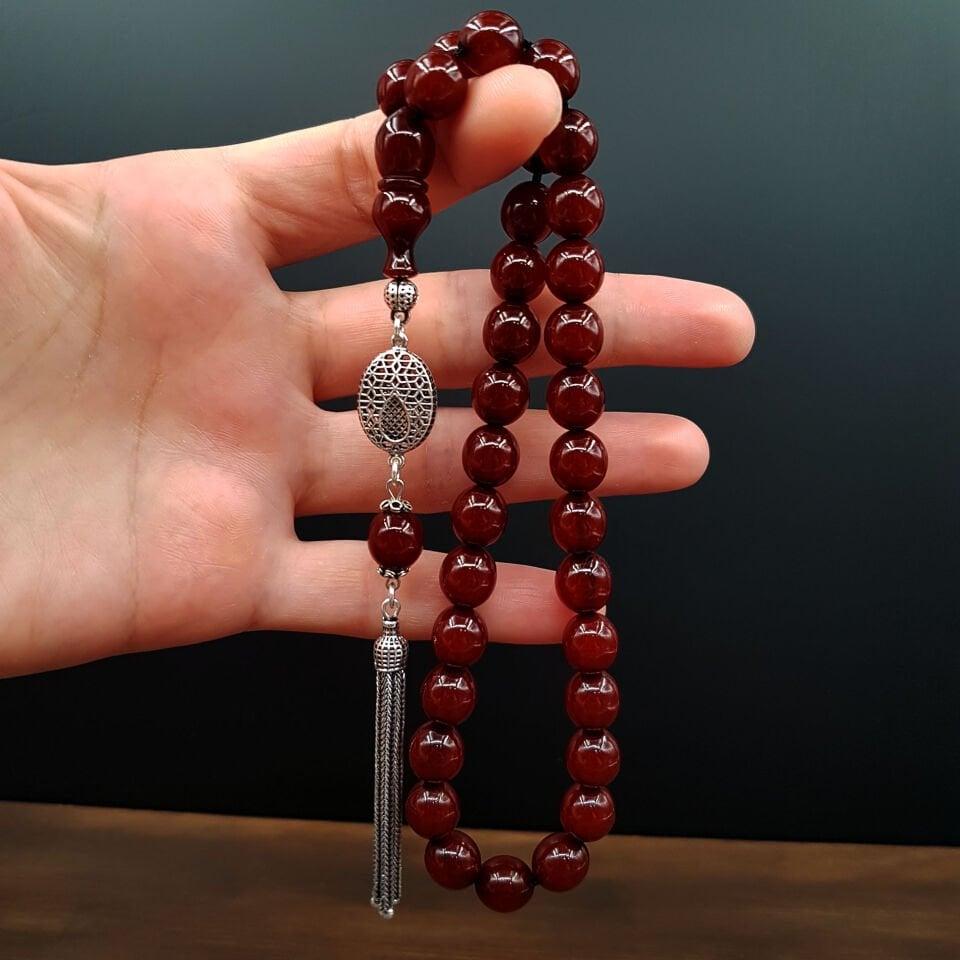 Gümüş Püskül Bürokrat Boy Sıkma Kehribar Tesbih