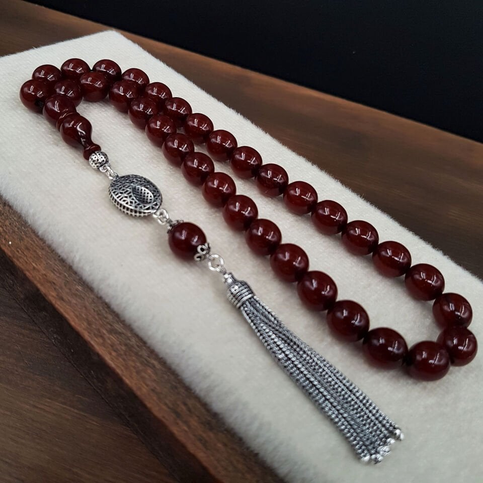 Gümüş Püskül Bürokrat Boy Sıkma Kehribar Tesbih