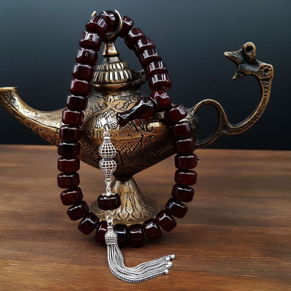 Teker Kesim Bilek Boy Sıkma Kehribar Tesbih