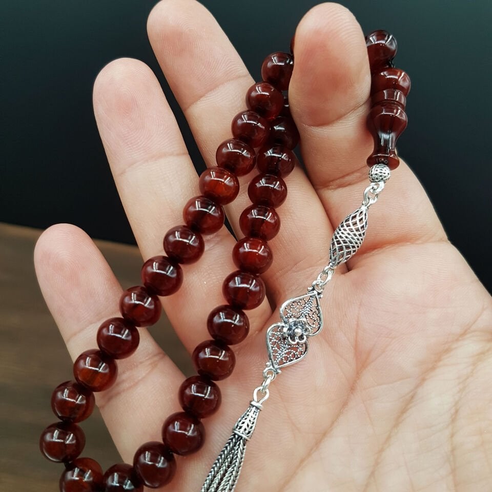 Bilek Boy Basık Küre Sıkma Kehribar Tesbih