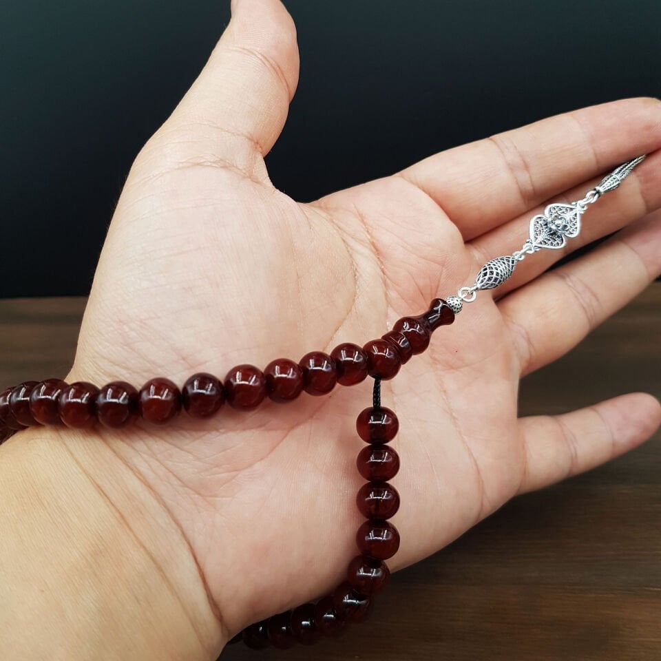 Bilek Boy Basık Küre Sıkma Kehribar Tesbih