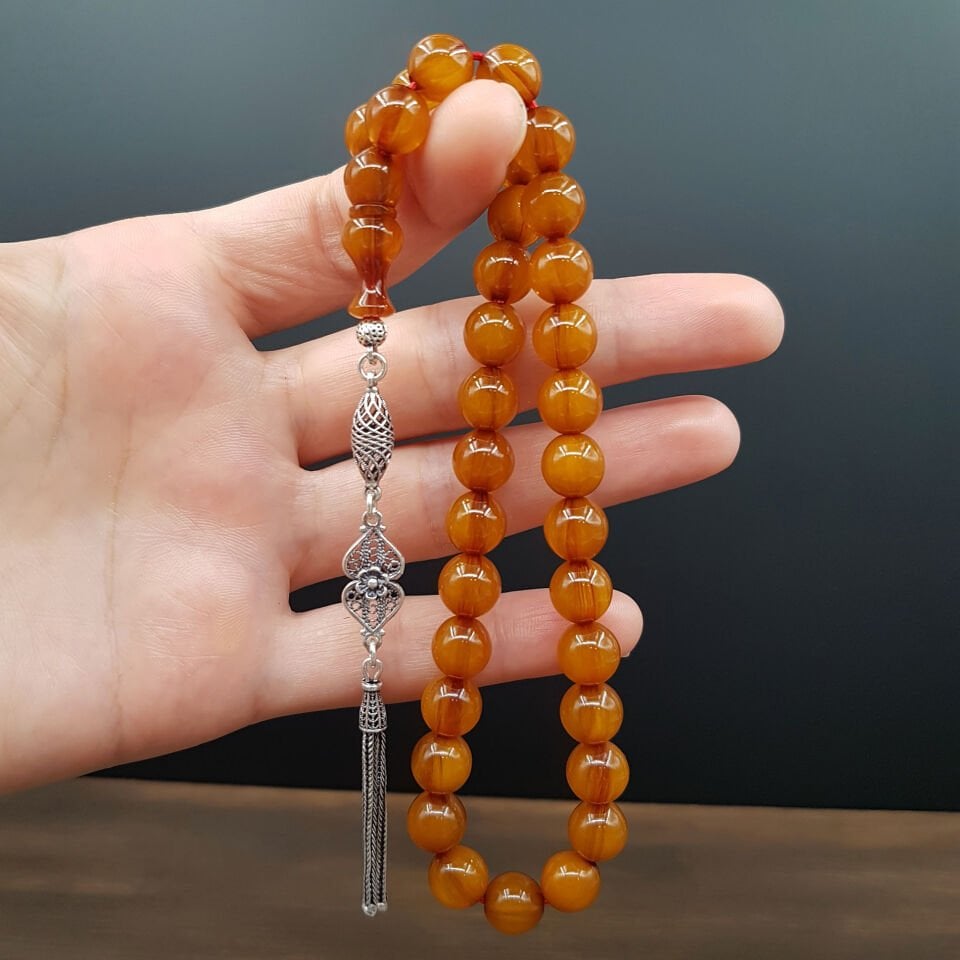 Bilek Boy Kayısı Küre Sıkma Kehribar Tesbih