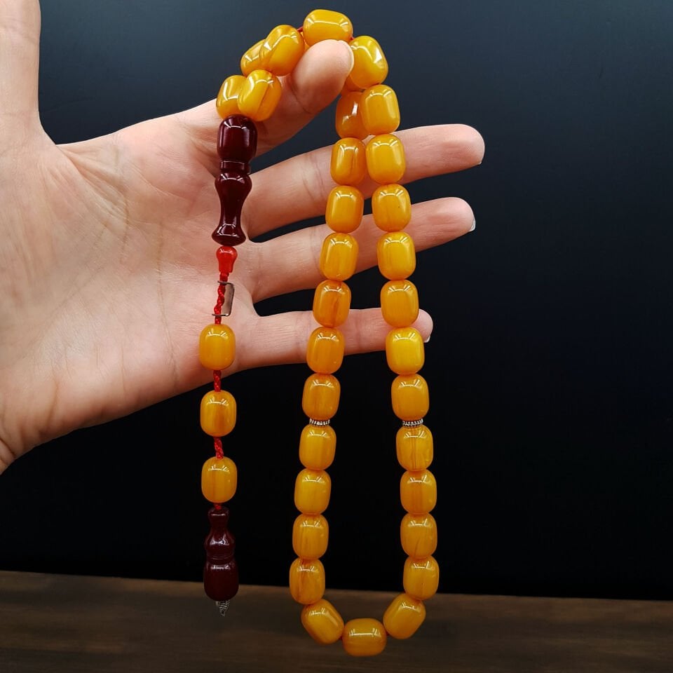 Büyük Boy Kapsül Kesim Sıkma Kehribar Tesbih