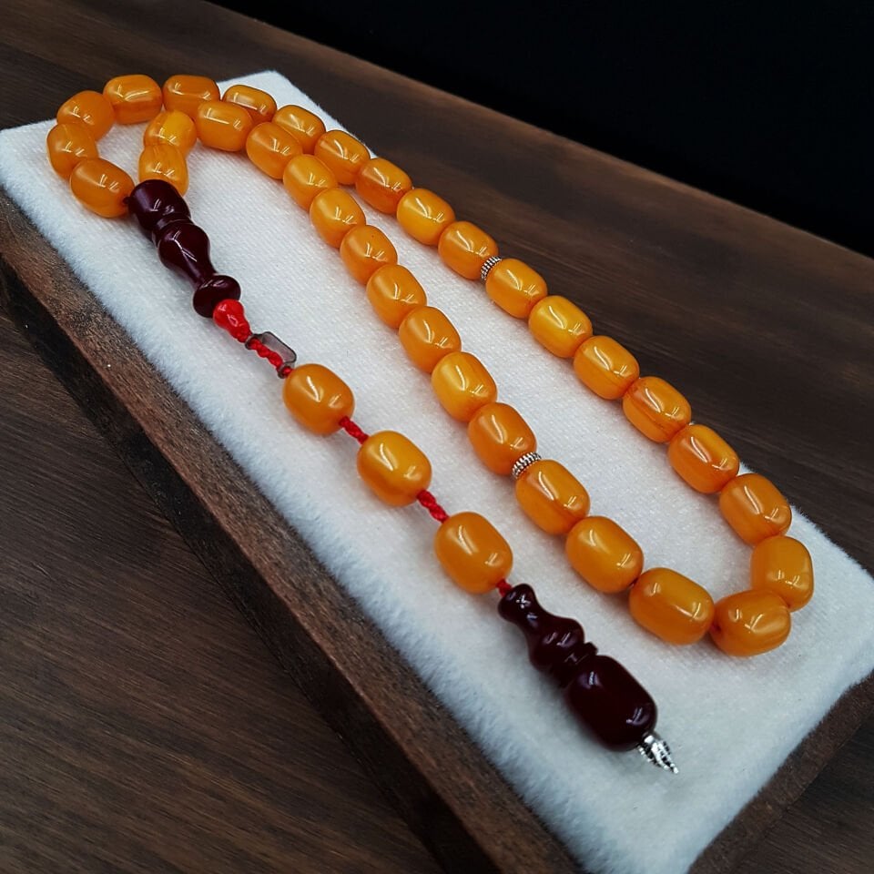 Büyük Boy Kapsül Kesim Sıkma Kehribar Tesbih