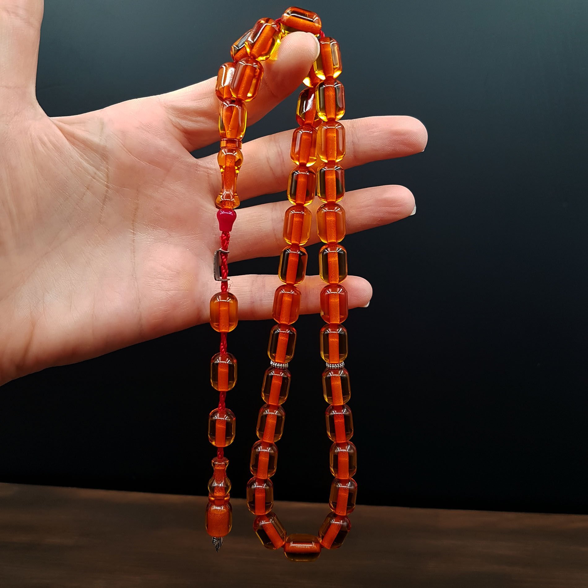 Büyük Boy Bal Rengi Havşa Delim Ateş Kehribar Tesbih