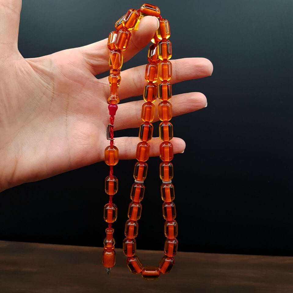 Büyük Boy Bal Rengi Havşa Delim Ateş Kehribar Tesbih