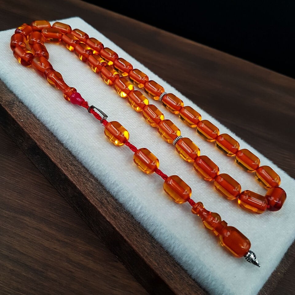 Büyük Boy Bal Rengi Havşa Delim Ateş Kehribar Tesbih