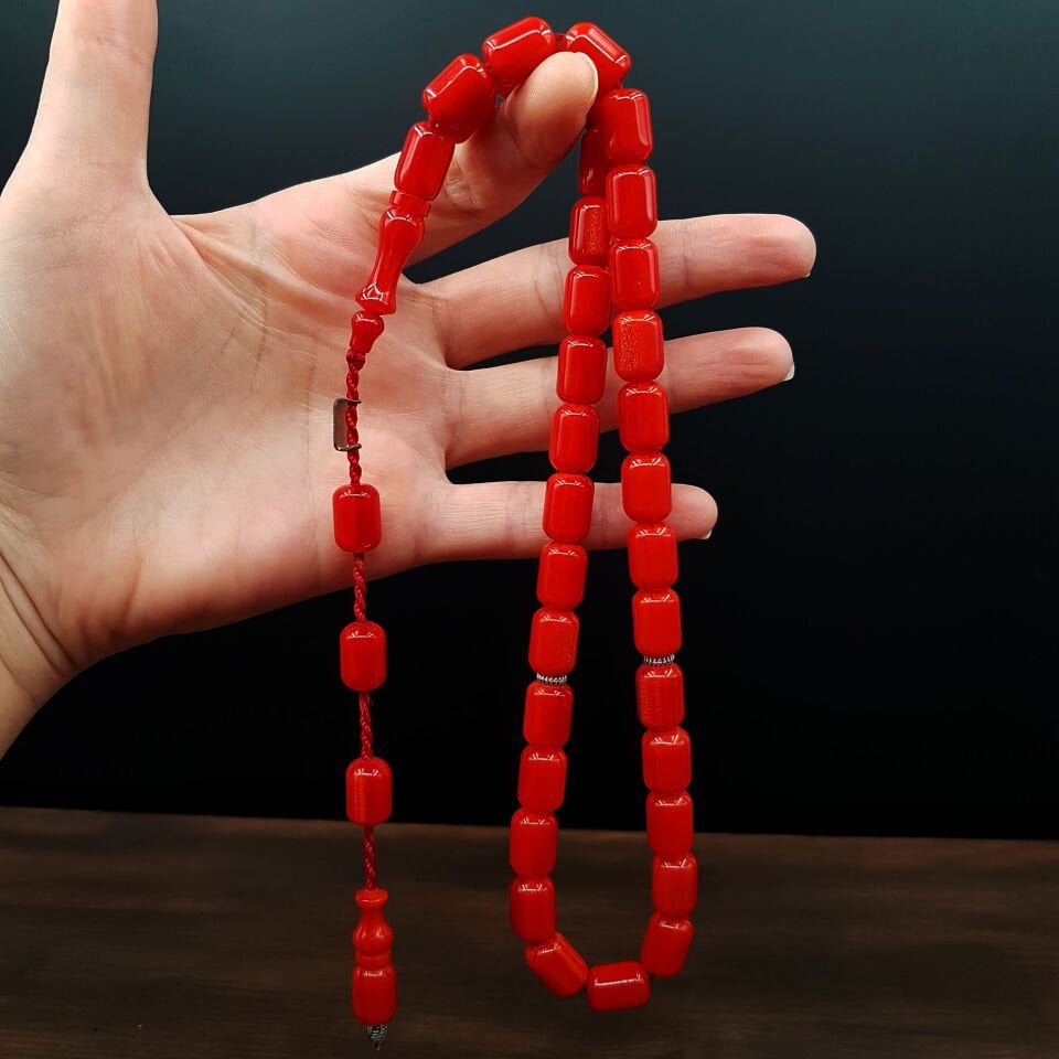 Büyük Boy Turuncu Sıkma Kehribar Tesbih