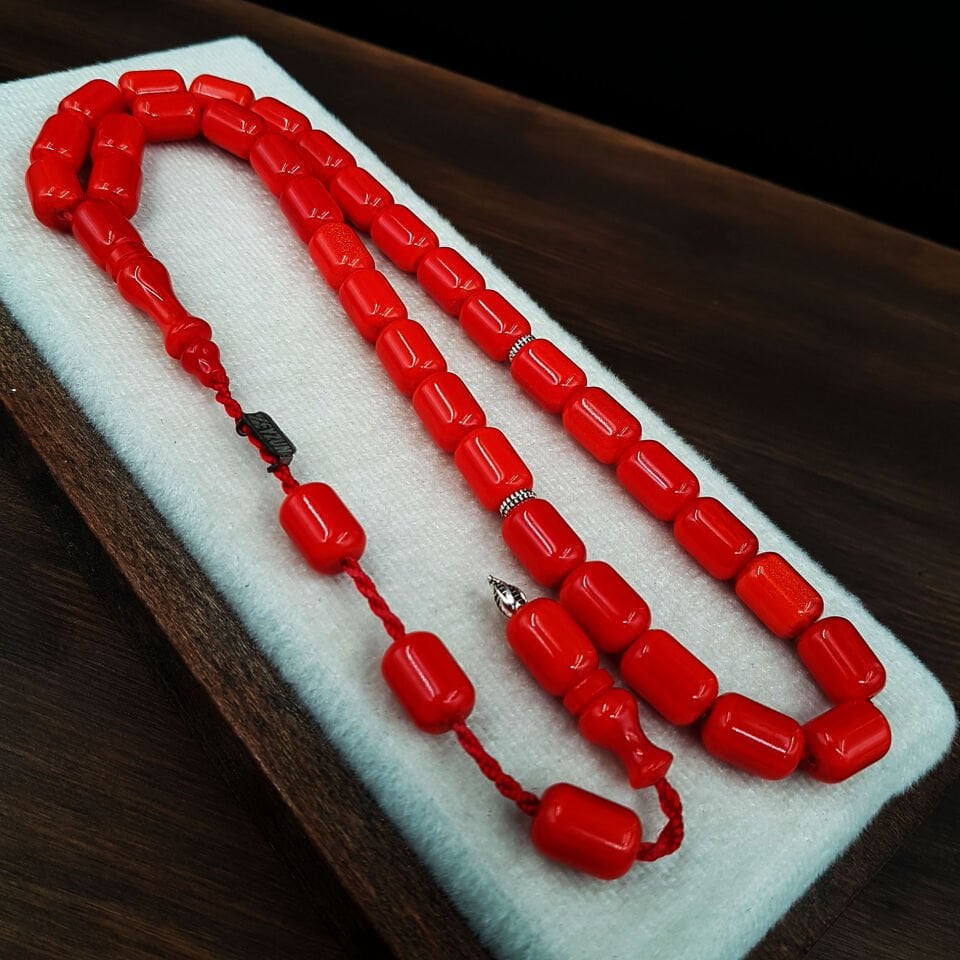 Büyük Boy Turuncu Sıkma Kehribar Tesbih