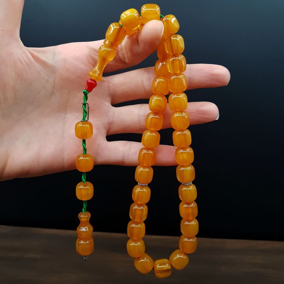 Tombul Teker Kesim Sıkma Kehribar Tesbih