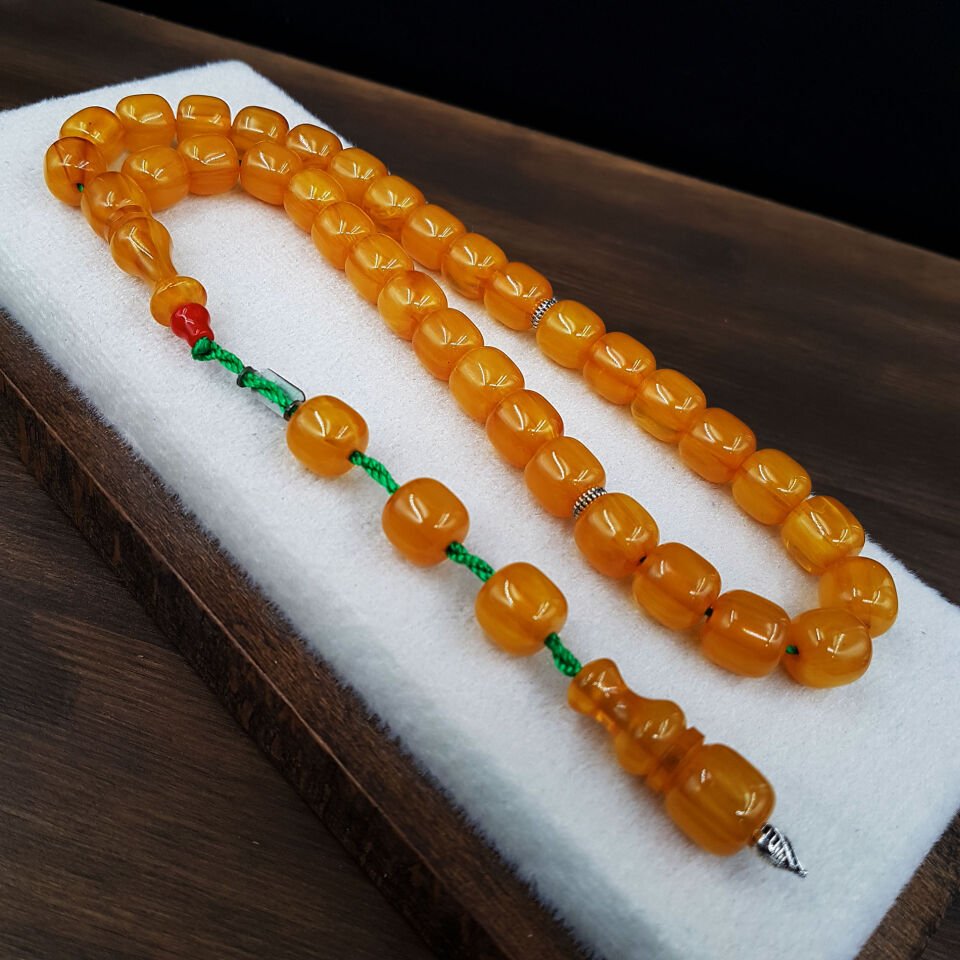 Tombul Teker Kesim Sıkma Kehribar Tesbih