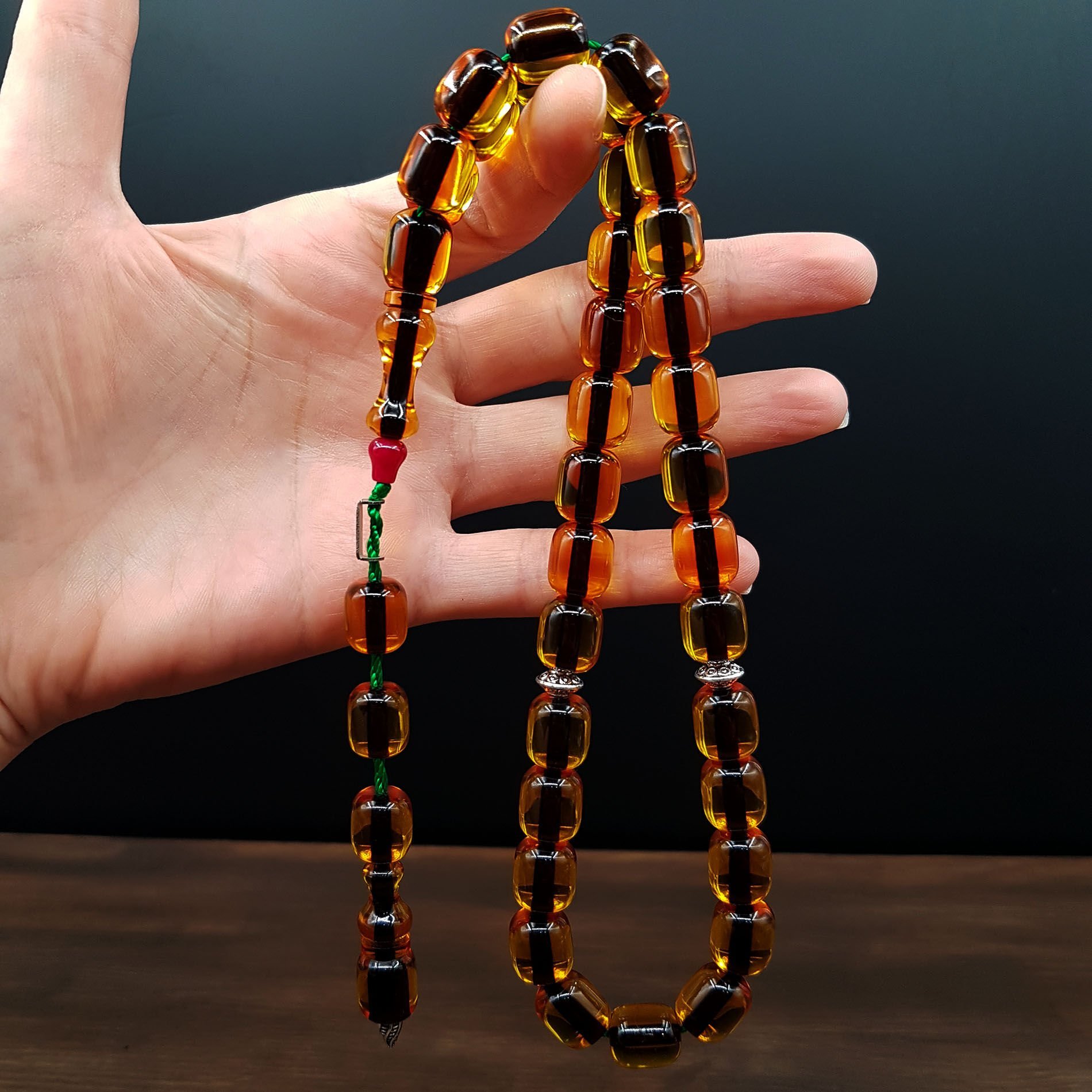 Büyük Boy Tombul Kapsül Ateş Kehribar Tesbih