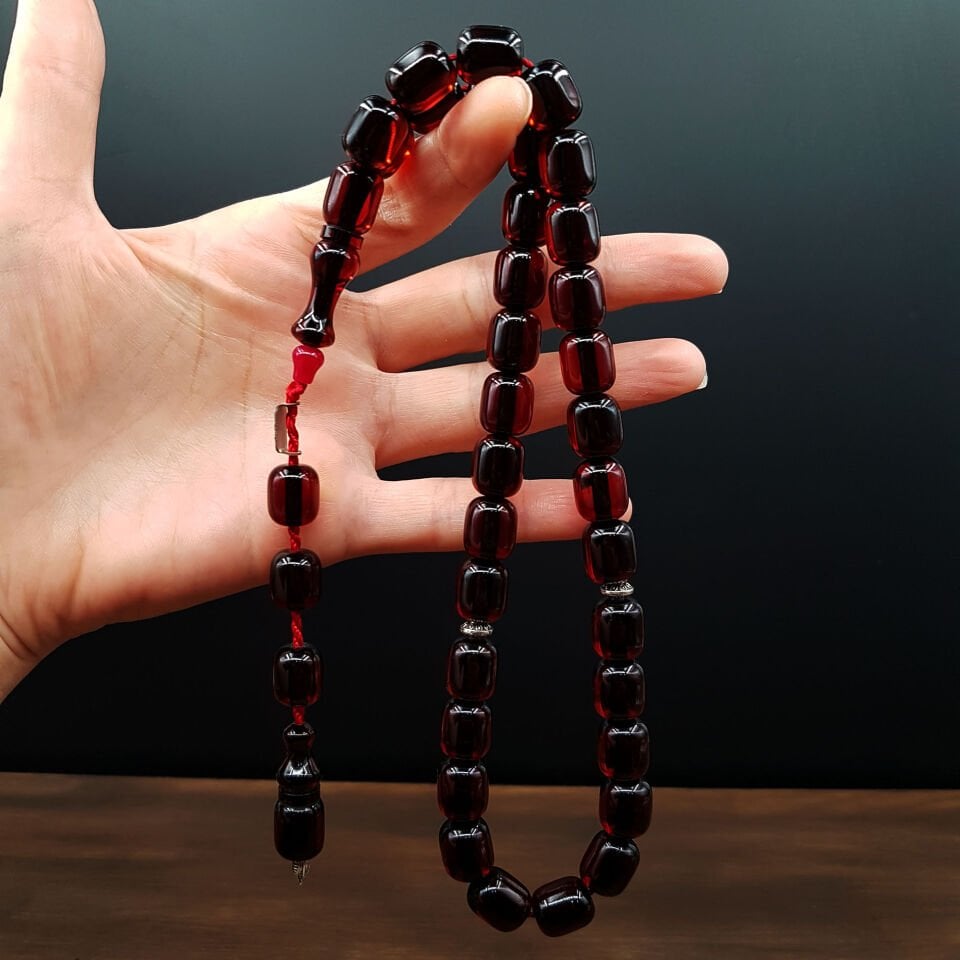 Büyük Boy Çay Rengi Tombul Kapsül Ateş Kehribar Tesbih