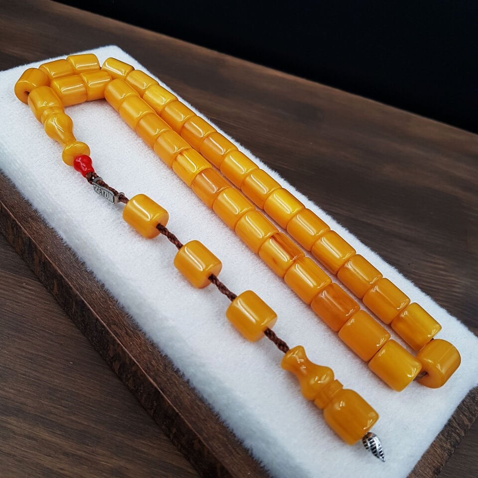 Büyük Boy Tombul Kesme Sıkma Kehribar Tesbih