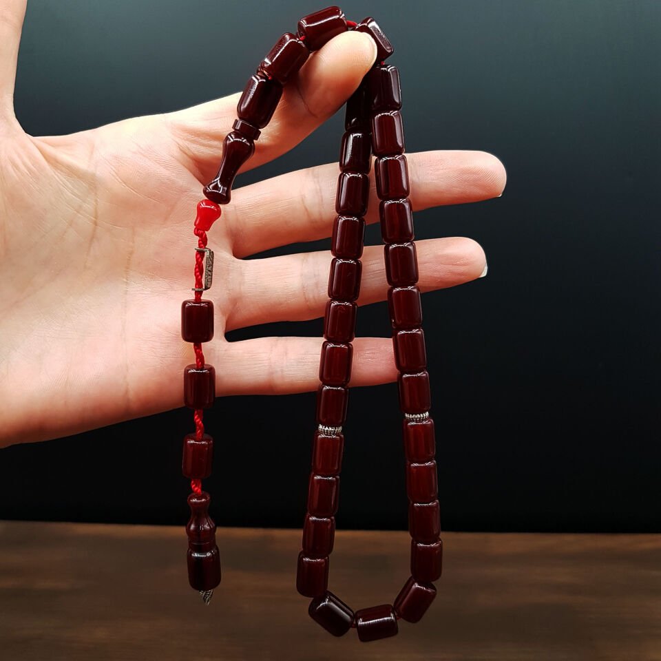 Kapsül Kesim Koyu Bordo Sıkma Kehribar Tesbih