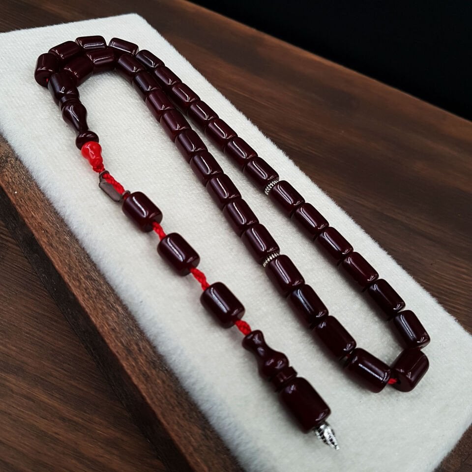 Kapsül Kesim Koyu Bordo Sıkma Kehribar Tesbih