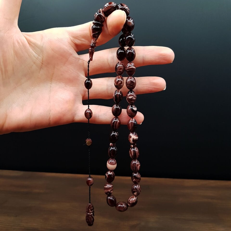 Kahve Hareli Beyzi Kesim Sıkma Kehribar Tesbih