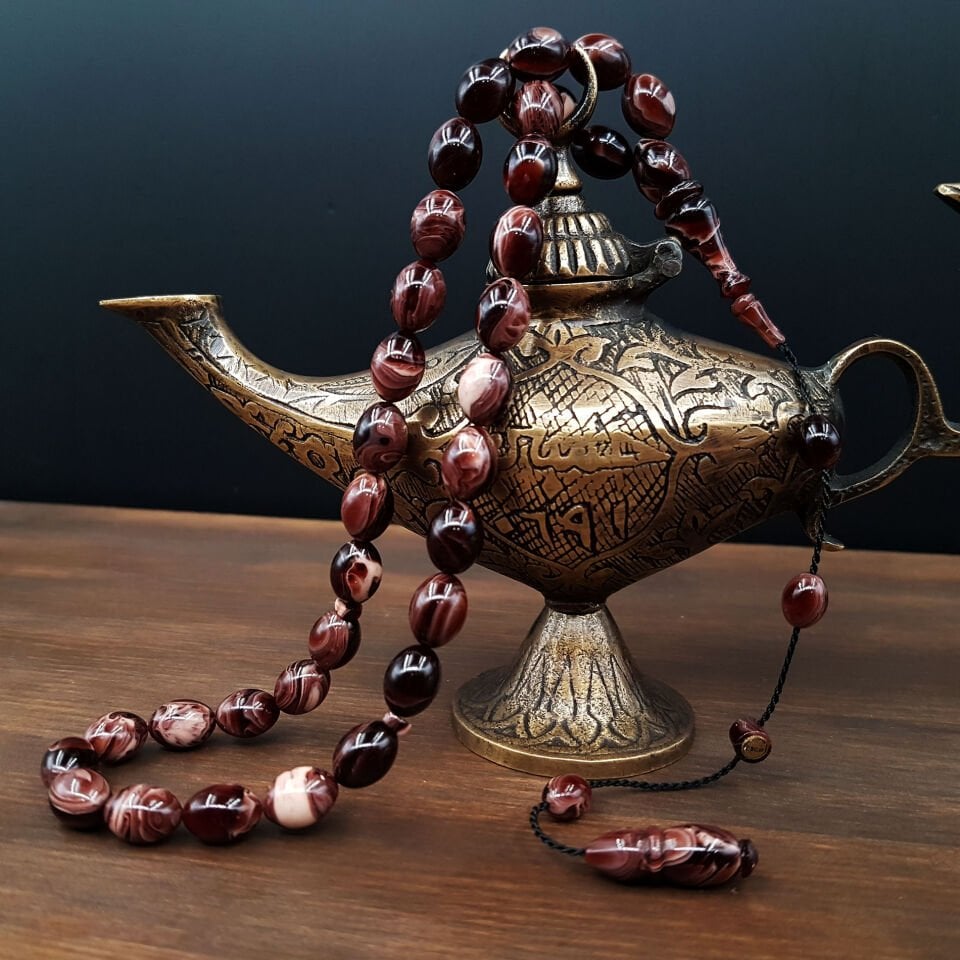 Kahve Hareli Beyzi Kesim Sıkma Kehribar Tesbih