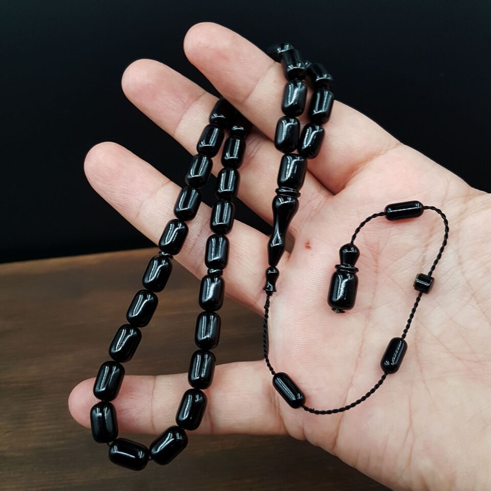 Siyah Kapsül Kesim Sıkma Kehribar Tesbih