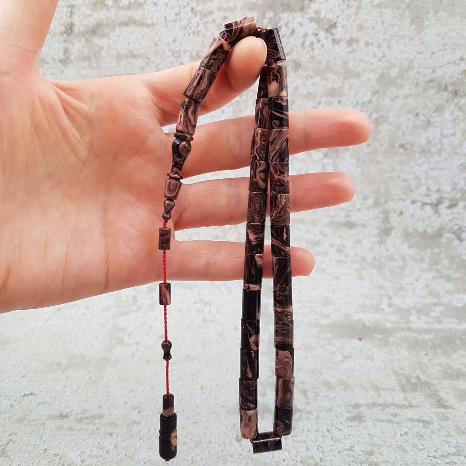 Koyu Kahve Hareli Kesme Sıkma Kehribar Tesbih