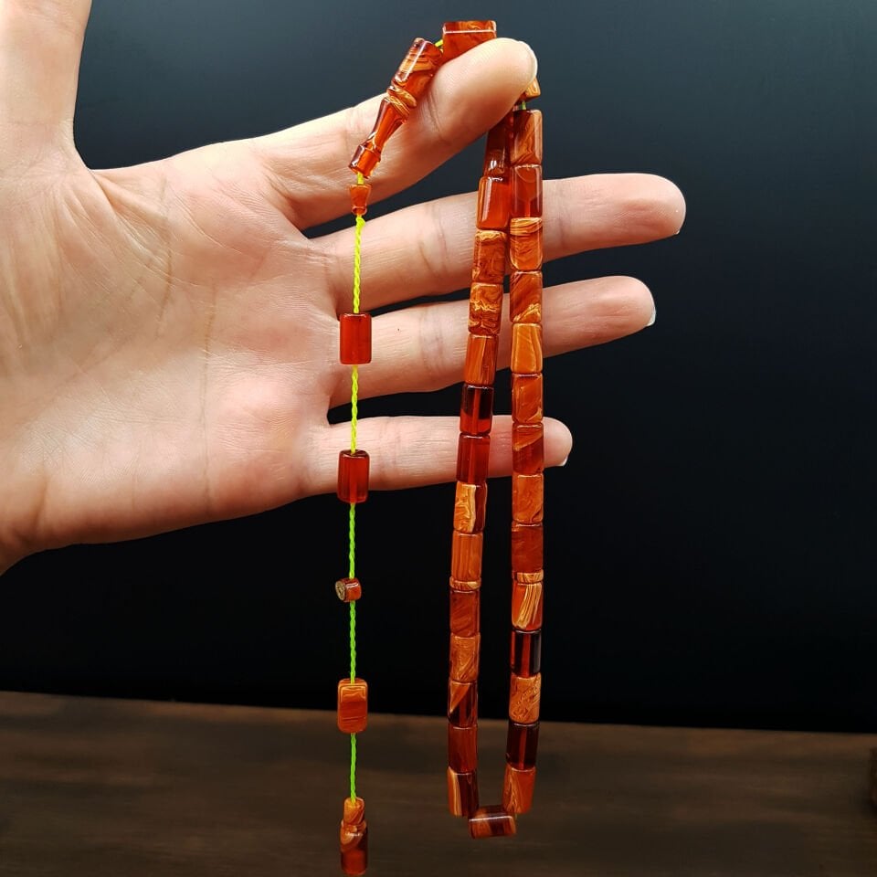 Karamel Rengi Hareli Kesme Sıkma Kehribar Tesbih