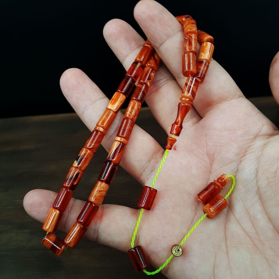 Karamel Rengi Hareli Kesme Sıkma Kehribar Tesbih