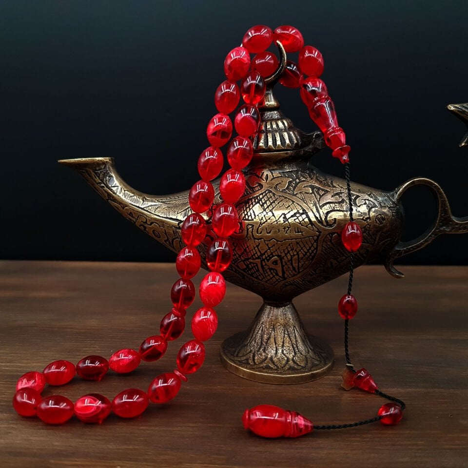 Özel Kiraz Rengi Hareli Ateş Kehribar Tesbih