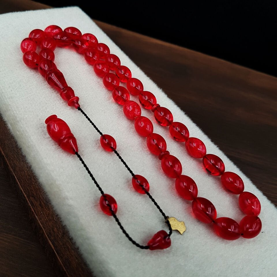 Özel Kiraz Rengi Hareli Ateş Kehribar Tesbih