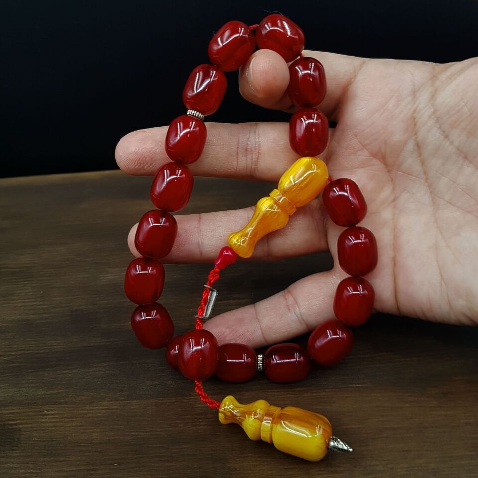 Bordo Renk Maskot Sıkma Kehribar Tesbih