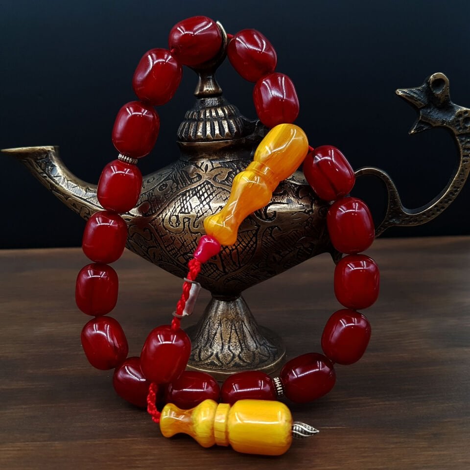 Bordo Renk Maskot Sıkma Kehribar Tesbih