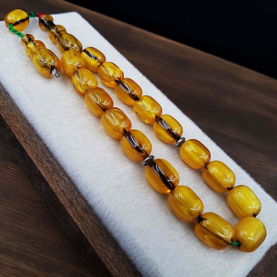 Hareli Kapsül Sarı Maskot Sıkma Kehribar Tesbih