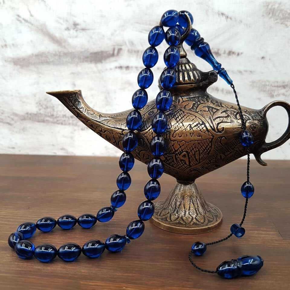 Mavi Renk Beyzi Ateş Kehribar Tesbih