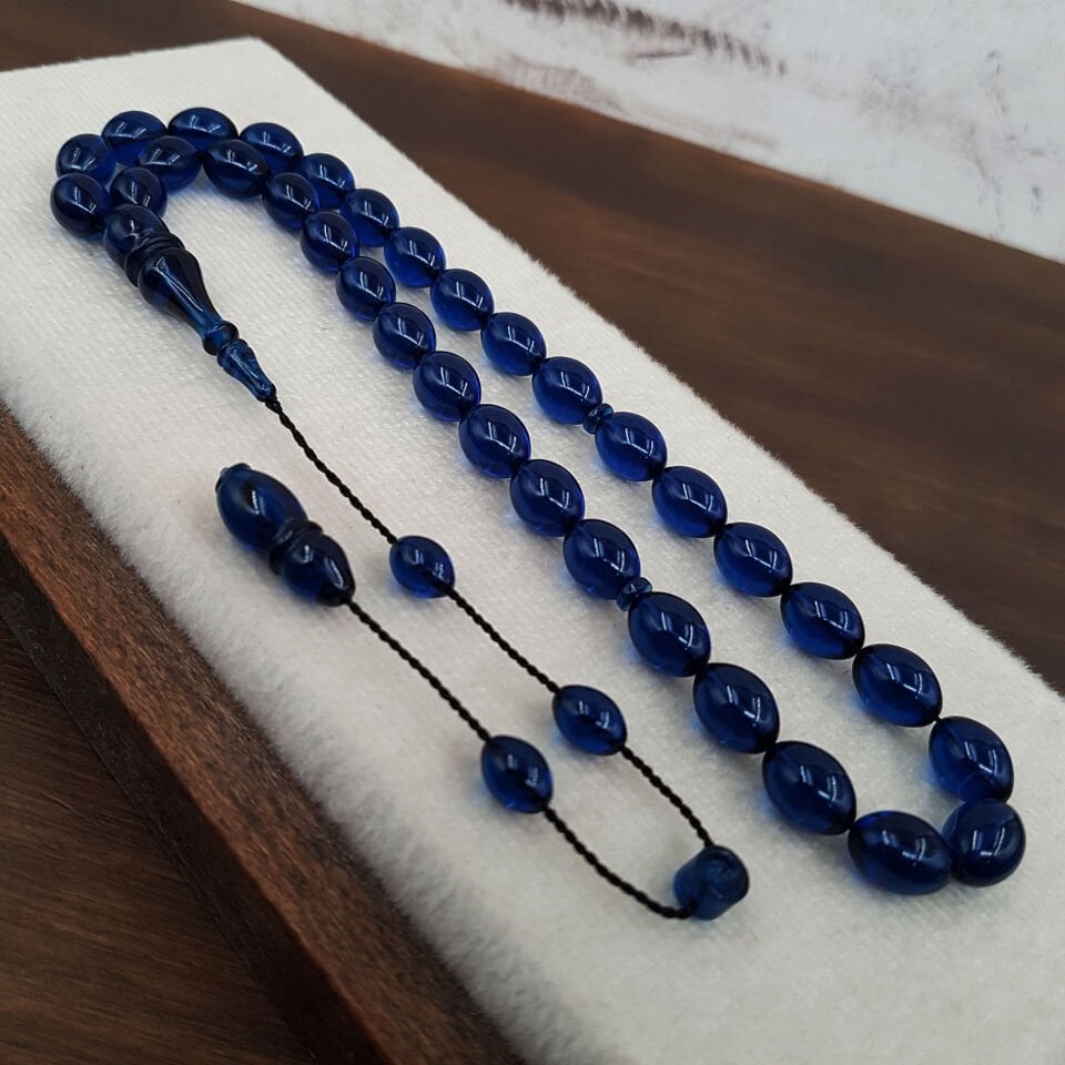 Mavi Renk Beyzi Ateş Kehribar Tesbih