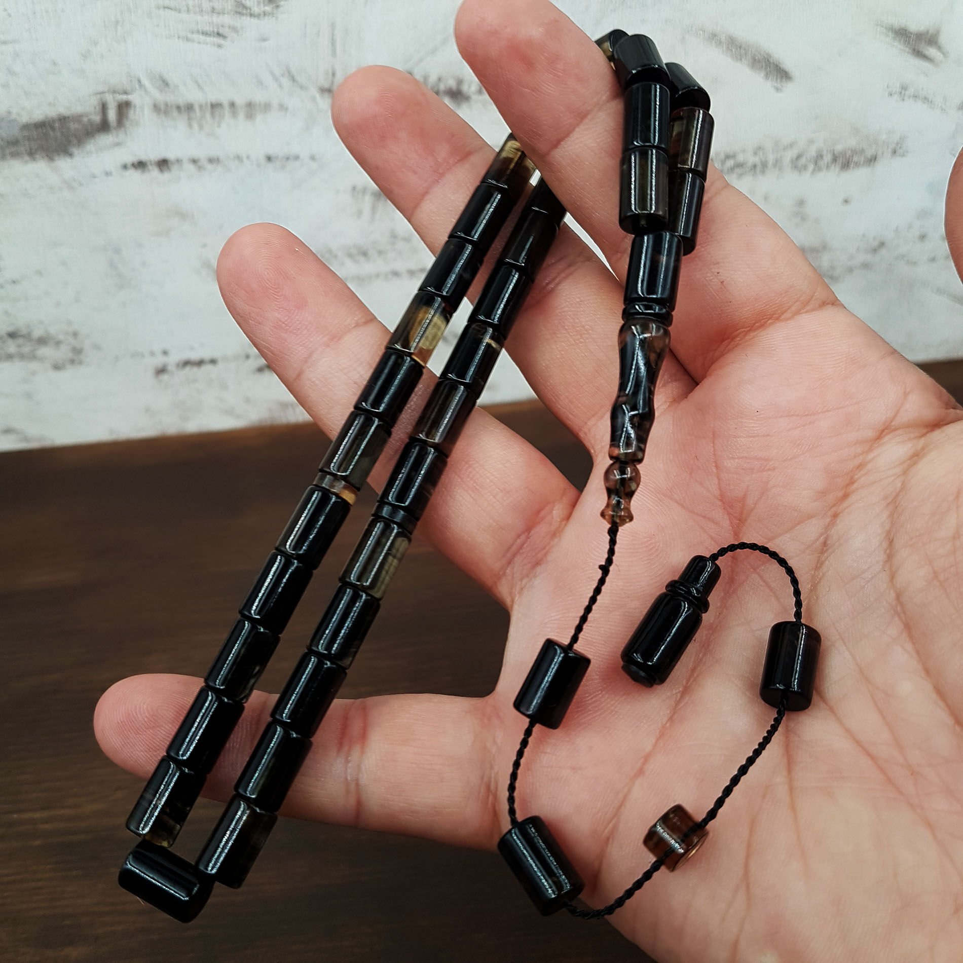 Siyah Hareli Kesme Ateş Kehribar Tesbih