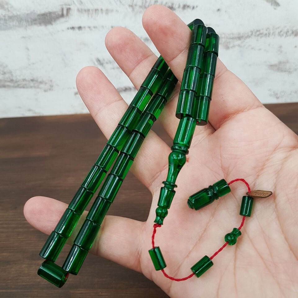 Yeşil Kesme Ateş Kehribar Tesbih