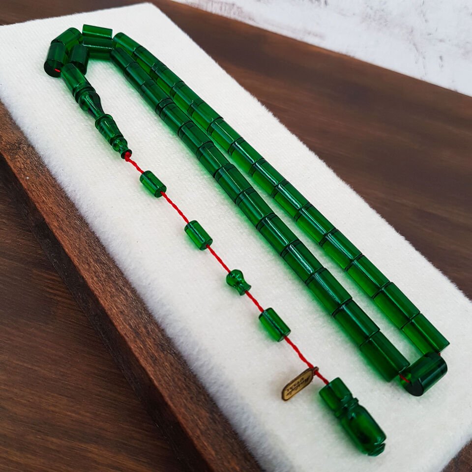 Yeşil Kesme Ateş Kehribar Tesbih